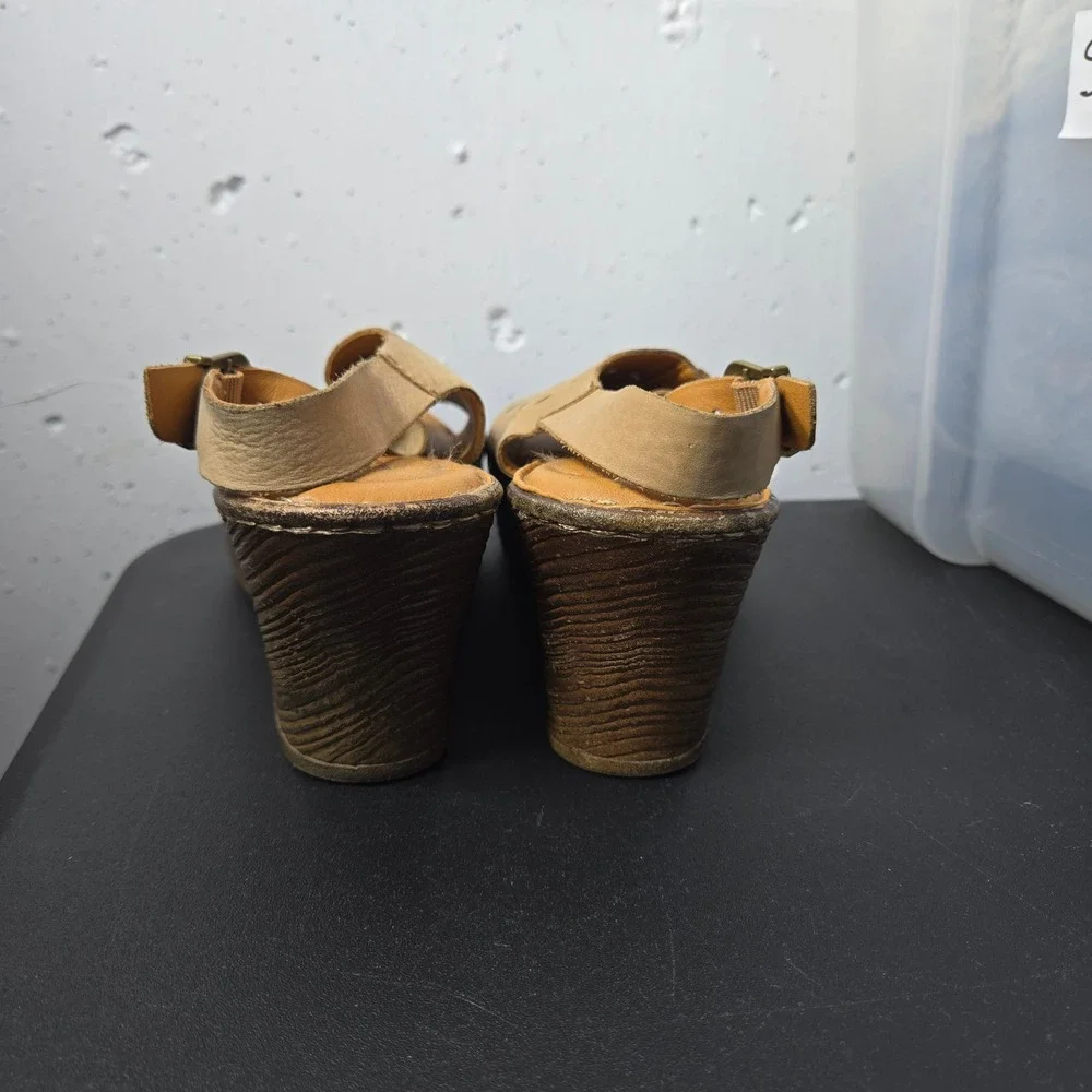 Born Tan Leather‎ Slingback Wedge Sandals Size 9M Boho Summer Neutral Cottage